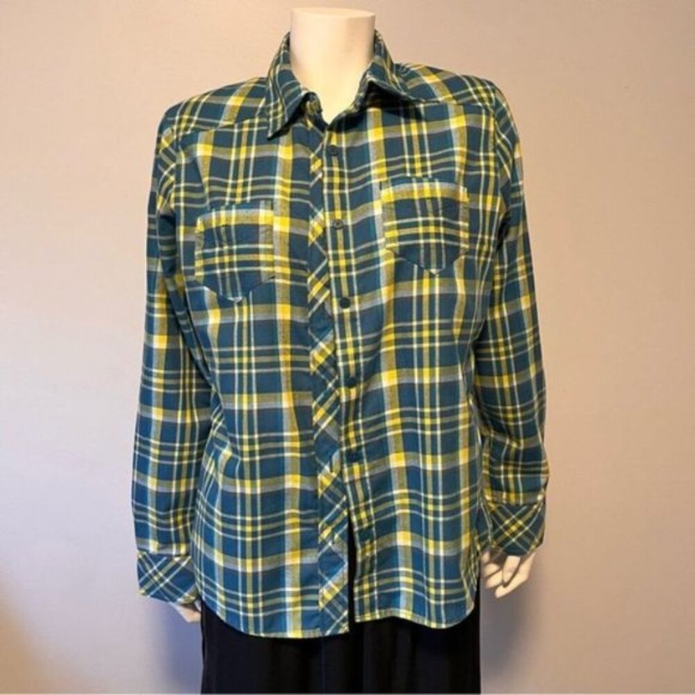 The North Face Fennel Woven Lime Green and Blue Plaid Women Shirt Size L